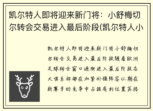 凯尔特人即将迎来新门将：小舒梅切尔转会交易进入最后阶段(凯尔特人小球迷)