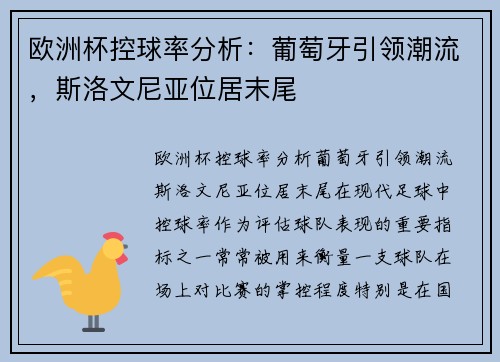 欧洲杯控球率分析：葡萄牙引领潮流，斯洛文尼亚位居末尾